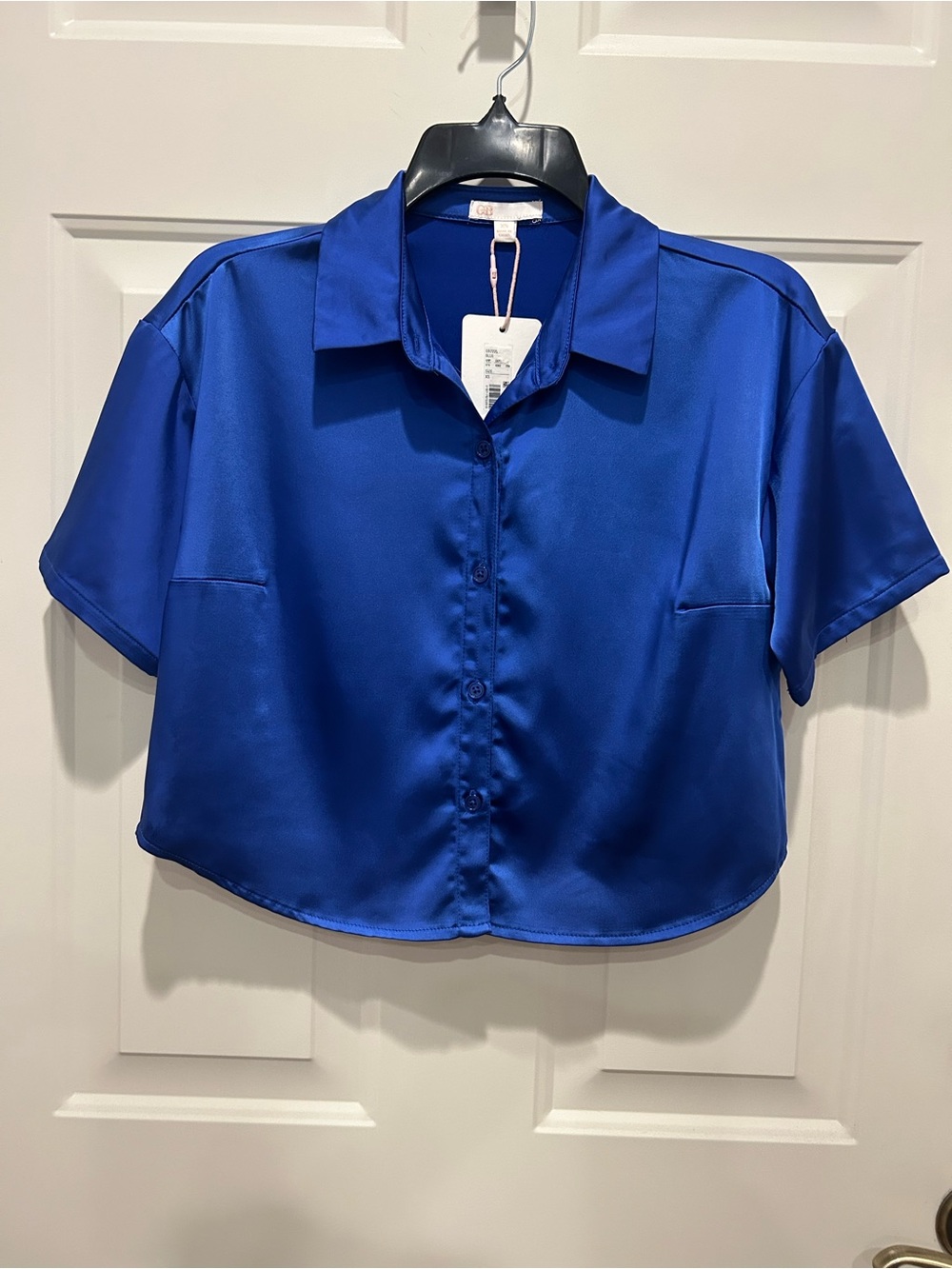 Gianni Bini GB- Royal Blue Short-Sleeve Button-Front Top